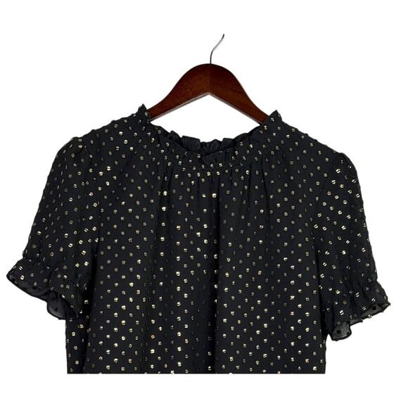 J. Crew Metallic Polka Dot Flowy Short Sleeve Baby Doll Blouse XS Black Gold - Picture 2 of 16